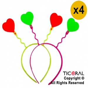 VINCHA RESORTE FLUO CORAZON x 4